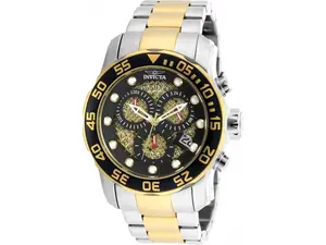 Invicta 19839 Men's Pro Diver High-Resistance Masculine Quartz 3-Hand Gold Dial Watch, Black, High-Resistance Quartz Watches, Masculine Quartz Watches