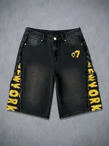 Men's Denim Shorts, Vintage Fashion Brand, Summer Youth Casual Outdoor Wide Leg Five-Quarter Pants, Trendy and Comfortable