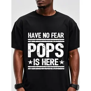 Men's Cotton "Have No Fear Pops Is Here" Graphic T-Shirt, Grandma's Favorite, Funny Oversized Trendy Top, Gifts for Boyfriend, Black