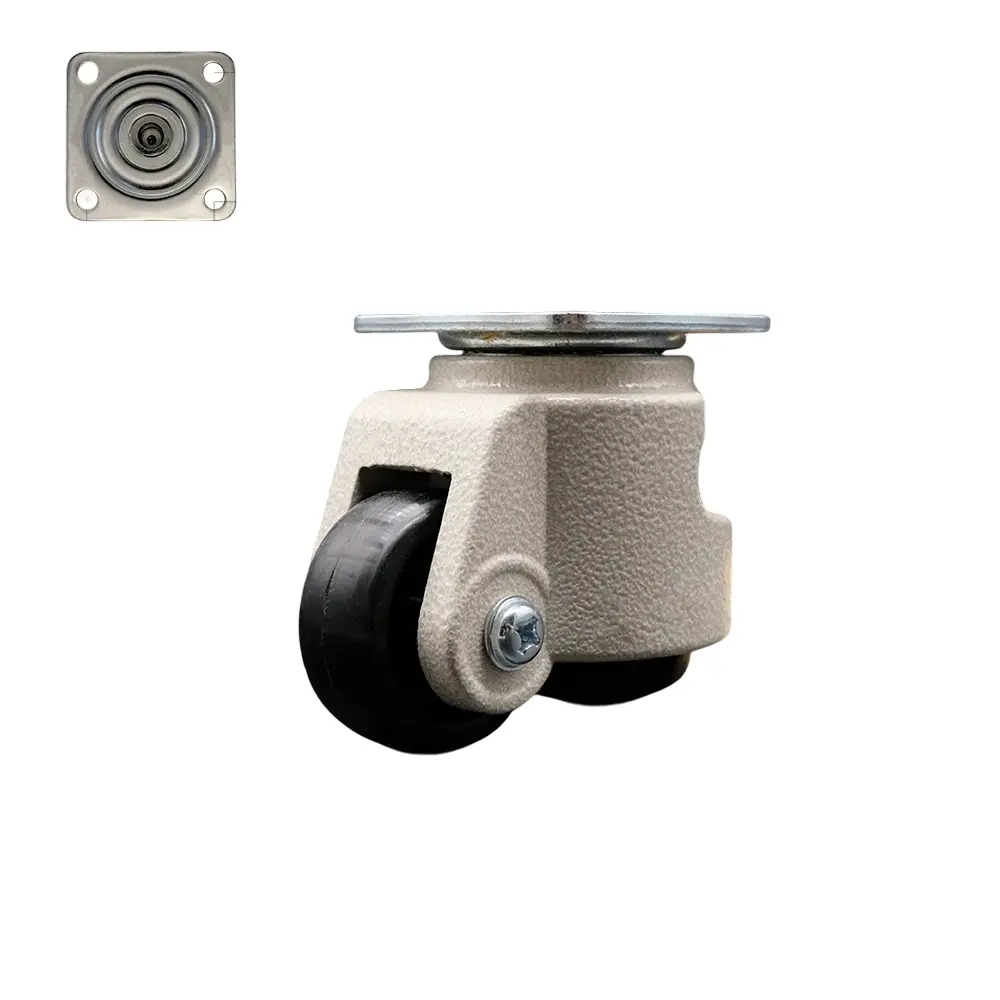 Service Caster SCC-TPLV05S42-NYR-50-DC Die Cast Aluminium Plate Mount Caster, Powder Coated Swivel Top, Adjustable Leveling, Fastening Bolts, 1.65 in. Non-Marking Wheel, 55 lbs Capacity, for Medical & Commercial Tools, Casters