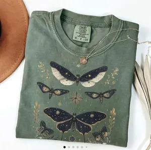 Comfort Colors Luna Moth TShirt, Wildflower Celestial Cottagecore Shirt, Mystical Moon Phase Top, Witchy Cute Boho Flower Tee