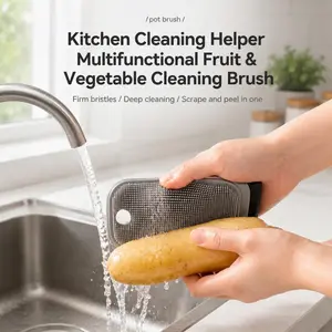 3-in-1 Silicone Dish Sponge-Food-Grade Free Cleaning Brush with Dual-Sided Comb&Scraper,for Fruits, Veggies & Dishes