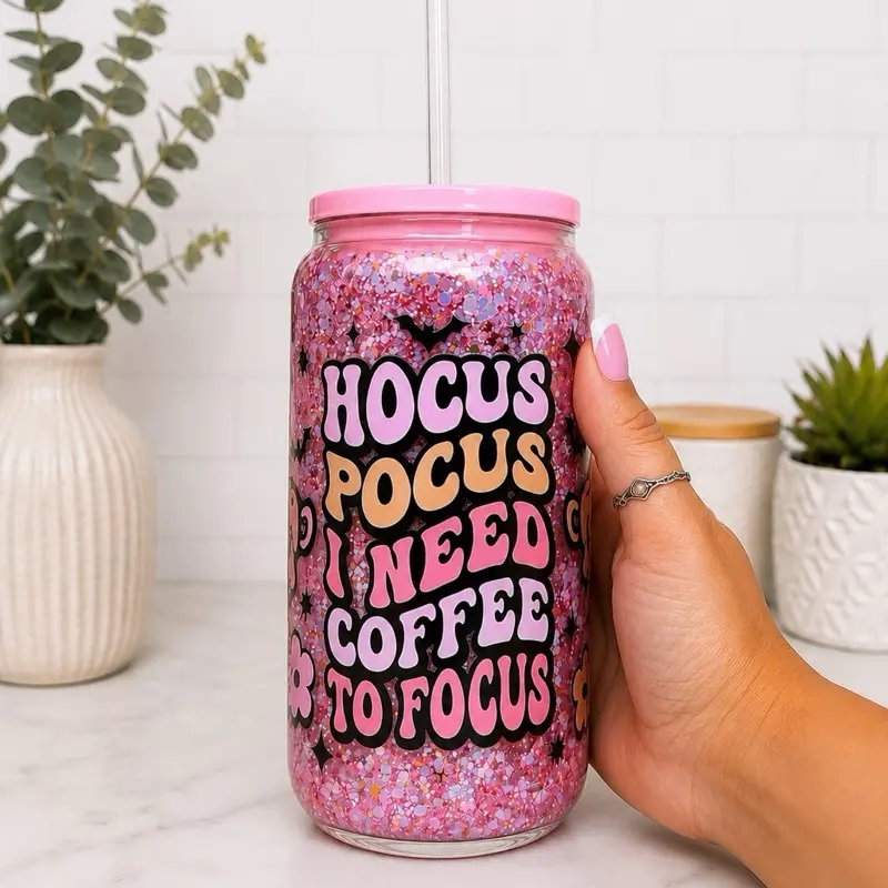 JCH HydraSwirl Tumbler - Stylish Glitter Flow Drinkware Cup with Lid & Plastic Straw, Iced Coffee Glass, Portable Washable Reusable Mug, Cute Birthday Gift for Adults