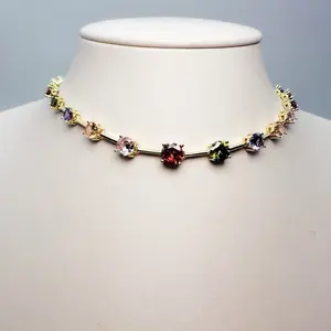 Lina's Necklace with Multicolor Gemstones and Gold Plated Chain for Elegant Everyday Wear