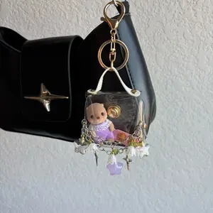 Purple Stars Carrier Handmade Keychain with Sylvanian Baby Otter