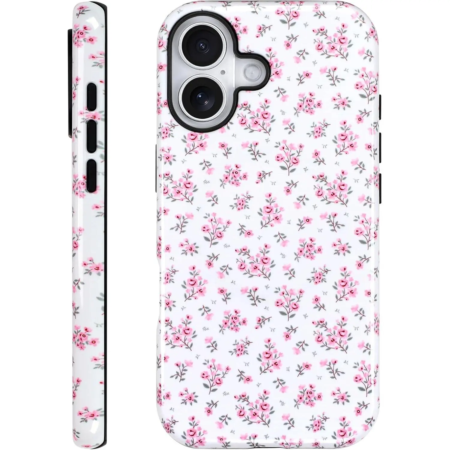 Floral, Cute Aesthetic Pink Flower Desig |     Hybrid 2-Layer Shockproof Protective Tough Cover for Women & Girls |      Compatible with Iphone X/XS Max ProMax  Pro Plus 17 Air 16 15 14 13 12 11 & Samsung Galaxy S25 S24 Ult,Christmas,Delight,Silicone,Case