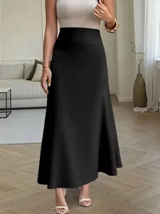 Women's High-Waisted Plain Basic Skirt, Comfortable Anti-Wrinkle Midi Skirt, Casual Slim-Fitting Skirt for Daily Wear and Light Outings, Everyday Womenswear