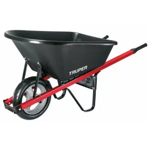 Truper  5.5 cu. ft. Poly Tray Flat Free Wheelbarrow Contractor, Black