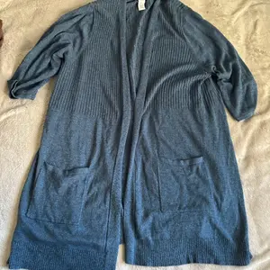 Catherines Open Cardigan Sweater 2X Blue Knit Retro Classic with Pockets Women's Fashion