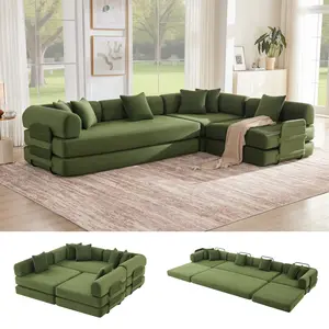 【2 Packages】118" Convertible Sleeper Sofa Bed with 4 Pillows, 5-in-1 Corduroy Futon Couch for Small Spaces,Floor Modular Sofa with Fixed-Shape Frame,For Guest Bed & Kids Play Area with Washable Cover,teddy sofa for Adults,No-Assembly