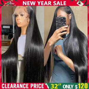 Bling Hair 32inch 13x6 Bone Straight Lace Front Wigs For Human Hair Wigs 180% Density Natural Black Color