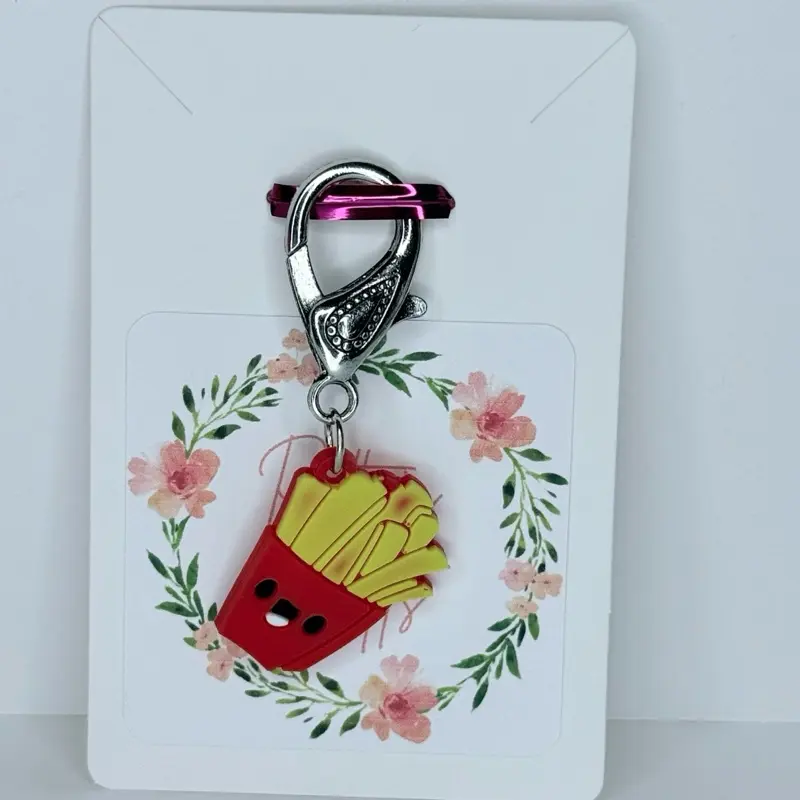 Large Lobster Clasp Stitch Marker with Silicone Fry Charm