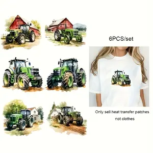 6pcs Tractor Print Heat Transfer Vinyl HTV Decorative Stickers Easy to Apply Remove for DIY Crafts T Shirts Jackets Jeans Fabric Home Commercial Use No Residue Left