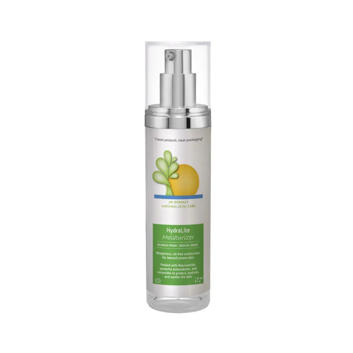 Dr. Speron's Natural Skin Care HydraLite Face Moisturizer 1.8 OZ 50G with Aloe Green Tea & Niacinamide for Radiant Skin