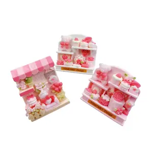 mini taba squishy pink flower and little bear cakes with miniature trinket set