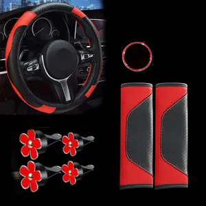 8pcs Universal Luxury Car Steering Wheel Cover Set, Shoulder Protector Car nterior Set with Daisy Vent Clips - Value-Added Combo Set, Non-Slip Breathable All-Season Interior Decor Gift for Most, Steering Wheel Cover, Steering Wheel Cover For Car