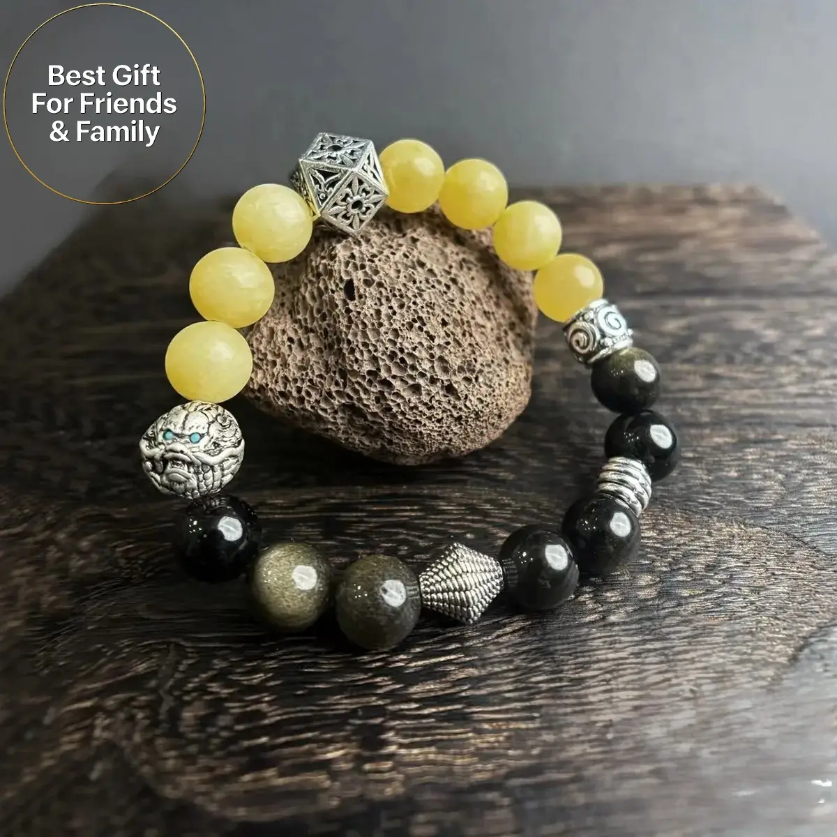 Zeniluck High-Quality Money-Attracting Jade Bracelet - Yellow Jade, Obsidian, MiaoYin Silver Beads, Unisex Wealth Good Luck Protection Jewelry, Holiday Gift