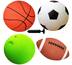 AppleRound 4-Pack Sports Balls for Toddlers & Kids with Pump – 5-Inch Soccer Ball, Basketball, Playground Ball & 6.5-Inch Football – Soft Small Balls for Indoor/Outdoor Play (Ages 2-7)