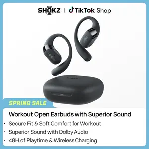 SHOKZ New OpenFit 2+ Open-Ear Headphones, Dolby Audio Enabled, Comfortable Earbuds with Soft Ear Hooks, 48H Playtime, IP55 Water-Resistant, USB-C Fast Charging, Wireless Charging