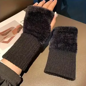 Women's Winter Gloves, Soft Warm Knit Fingerless Mitts, Elastic Wristband Design, Perfect for Outdoor Activities & Cold Weather Protection