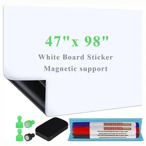 White Board Sticker Adhesive Backing, 47" x 98" Magnetic Dry Erase Board Contact Paper Stick on Wall, Whiteboard Sheet for Teacher Kids Classroom, Include Markers, Eraser with Magnet dry erase calendar whiteboard office whiteboard