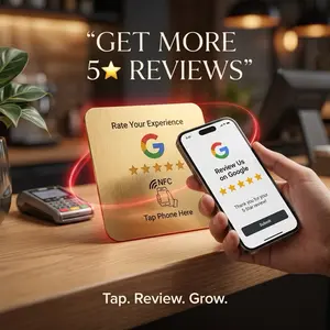 NFC-Enabled Google Review Tap Card, Easy Setup Office Stationery for Restaurants, Barbers, Airbnb Hosts to Boost 5-Star Reviews