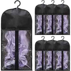 6-Pack Hair Extension Holder - Wig Storage Bags with Hanger for Multiple Wigs, Dust-proof, Ideal for Hair Extensions & Accessories