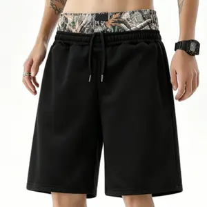 New summer streetwear camouflage men’s shorts with double waistband, trendy patchwork sweat shorts, seven-eighths length shorts, gender-neutral hip-hop casual embroidered athletic shorts #SummerWins