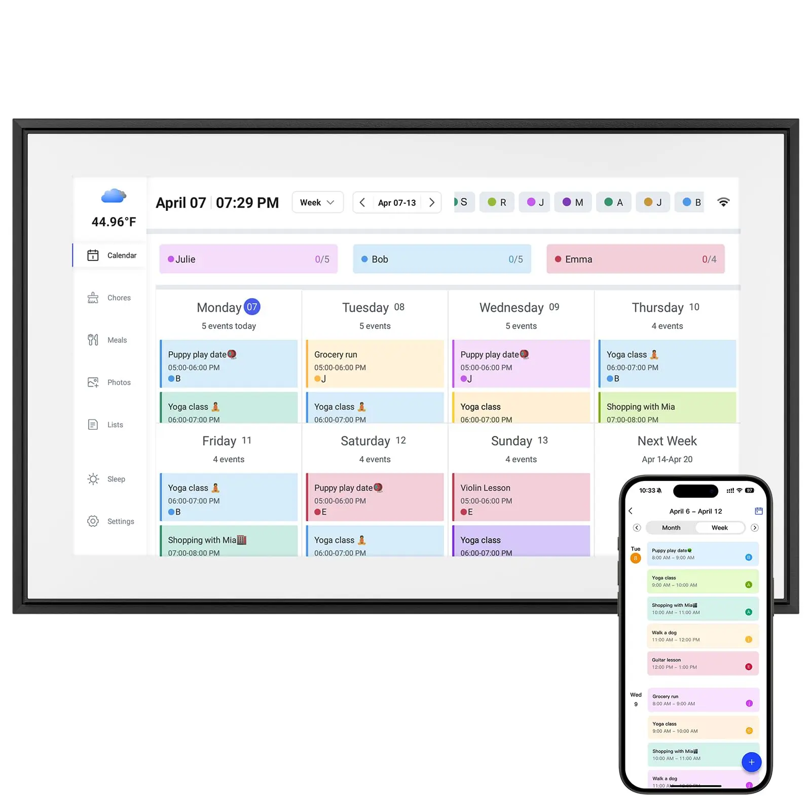 15.6-Inch 1080P IPS Screen Smart Electronic Calendar Office Organizer - WiFi Connected Daily Planner, Wall Mount & Desk Stand, Family Schedule Photo Frame (Black), Chore Sync