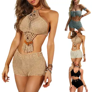 Women´s Swim Shorts Crochet Cutout Bathing Suit Bottoms Drawstring Beach Board Shorts Summer Swim Trunks