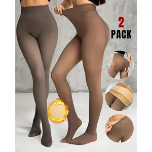 Women 2 Piece Transparent Tight Fleece Lined Thick High Waist Elasticity Thermal Pantyhose Warm Leggings