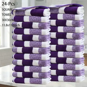 24-Piece Dark Wide Striped Hand Towels Set, 30x30cm Soft Absorbent Bathroom Accessories, Ideal for Hotel Home Use, Premium Towel Set