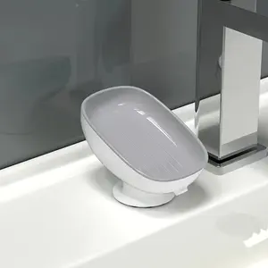 Luxurious Adjustable Oval Soap Dish, Suction Cup Adhesive, Non-Slip, Detachable Soap Tray, Bathroom Accessory, Soap Dish Holder, Soap Rack, 1pc/2pc Set
