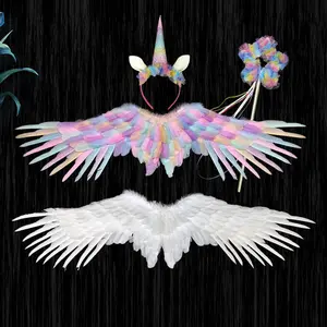 Children's Angel Feather Wings Decoration Flower Girl Costume Fairy Wand Accessories Girls' Devil Halloween Performance Props