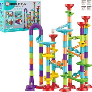 113 Pcs Colorful Marble Run Set, Creative Builder Ball Slide Toy, Track Pipe Building Blocks Glass Marbles for Kids,Educational Stem Building Blocks DIY Race Track, Suitable for Kids Aged 3+, Indoor & Outdoor Play