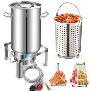 ARC 32QT Stainless Steel Stock pot with 55,000BTU Propane Burner, 6-Piece For Seafood Boil Pot with Basket and Steamer Rack,Cookware for Crawfish Crab Shrimp Lobster Boiling Pot, Turkey Fryer Pot