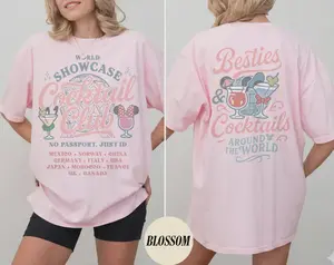 Comfort Colors® Two-sided Besties Cocktail Clubs Drink Around The World Shirt, Epcot Drink Tour Tee, Family Matching Trip 2026 Shirts