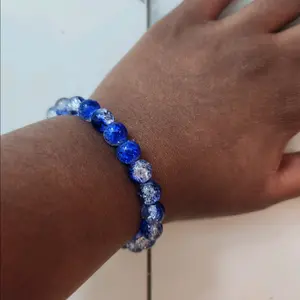 Royal Blue and Clear Glass Bead Bracelet