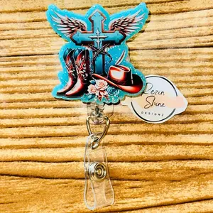 Cross Boots And Cowboy Hat Badge Reel