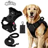 HELETY 3-in-1 No-Pull No-Choke Dog Vest Harness Flexi Leash Set for Medium-Large Dogs - Black Heavy-Duty Reflective Oxford Belt, Anti-Escape Lock, Adjustable, Poop Bag Holder, Airtag Compatible, Coyote-Proof, Car Seat Safe for Outdoor Night Walking