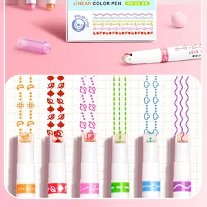 6pcs/set Roller Tip Curved Liner Marker for Writing Journaling Drawing Stationery Leaf Cloud Heart Marker Pen