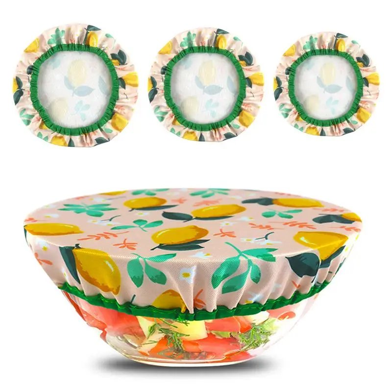 Random Pattern Food Cover, 3pcs Reusable Elastic Food Bowl Cap, Kitchen Supplies for Picnic, Party Refrigerator
