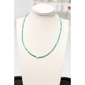 Pixie Green And Gold Beaded Necklace With Pearl Centerpiece