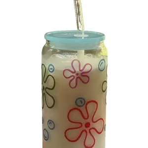 SpongeBob under the sea theme  16 oz glass can Drinkware Lid