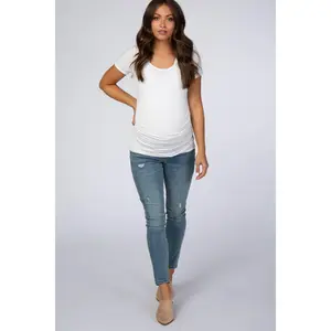 Blue Distressed Maternity Skinny Jeans