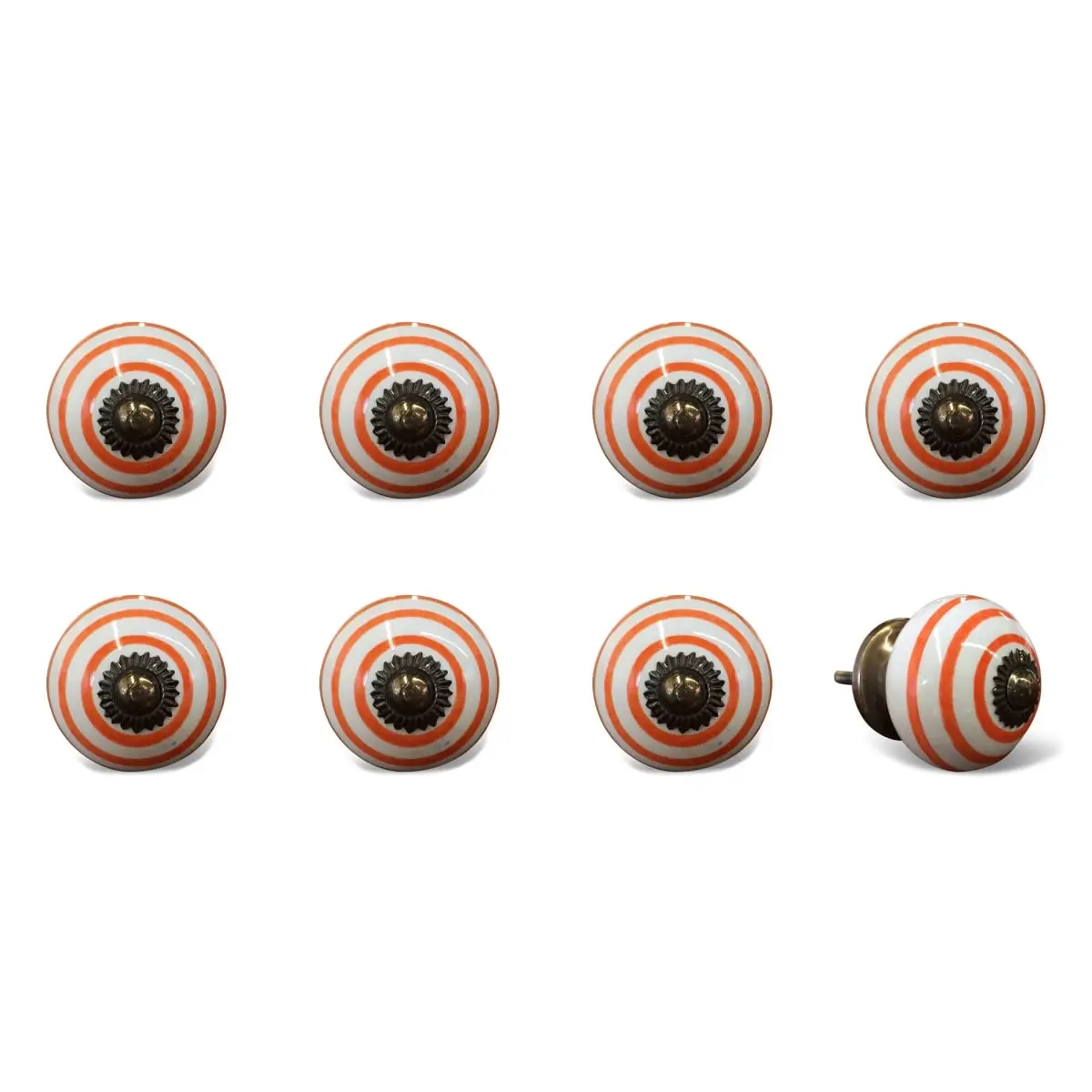 212 MAIN 1.5in Orange & White Ceramic-Metal Drawer Pull Knobs - Set of 8 Traditional Door Hardware with Flower Design for Living Room, Large Home Appliances