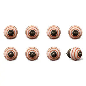 212 MAIN 1.5 in Orange & White Ceramic-Metal Drawer Pull Knobs - Set of 8, Traditional Door Hardware for Large Home Appliance Parts & Accessories