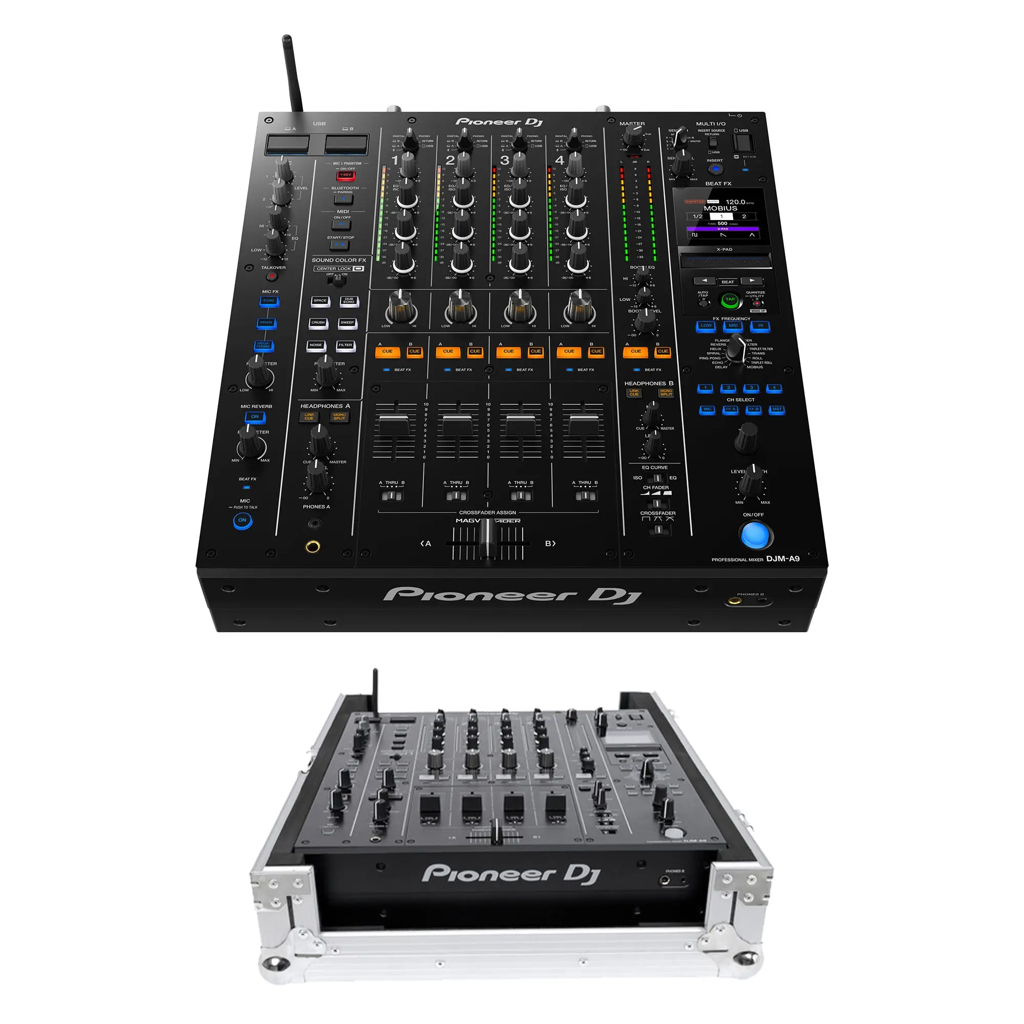 Pioneer DJ DJM-A9 4-Channel Digital Pro-DJ Mixer + Headliner Los Angeles Headliner Flight Case