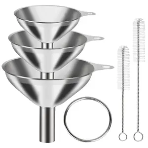6 Pcs Stainless Steel Mini Funnels for Kitchen use. Large Tiny Small Funnel Set of 3, Metal Cooking Powder Food Grade Flask Funnels for Filling Bottles Liquor Water Spice, 2Pcs Cleaning Brushes VOPTON Utensils