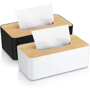 24.5x13cm Rectangular Imitation Wood Tissue Box Detachable Plastic Tissue Holder Dispenser for Bathroom Living Room Office
